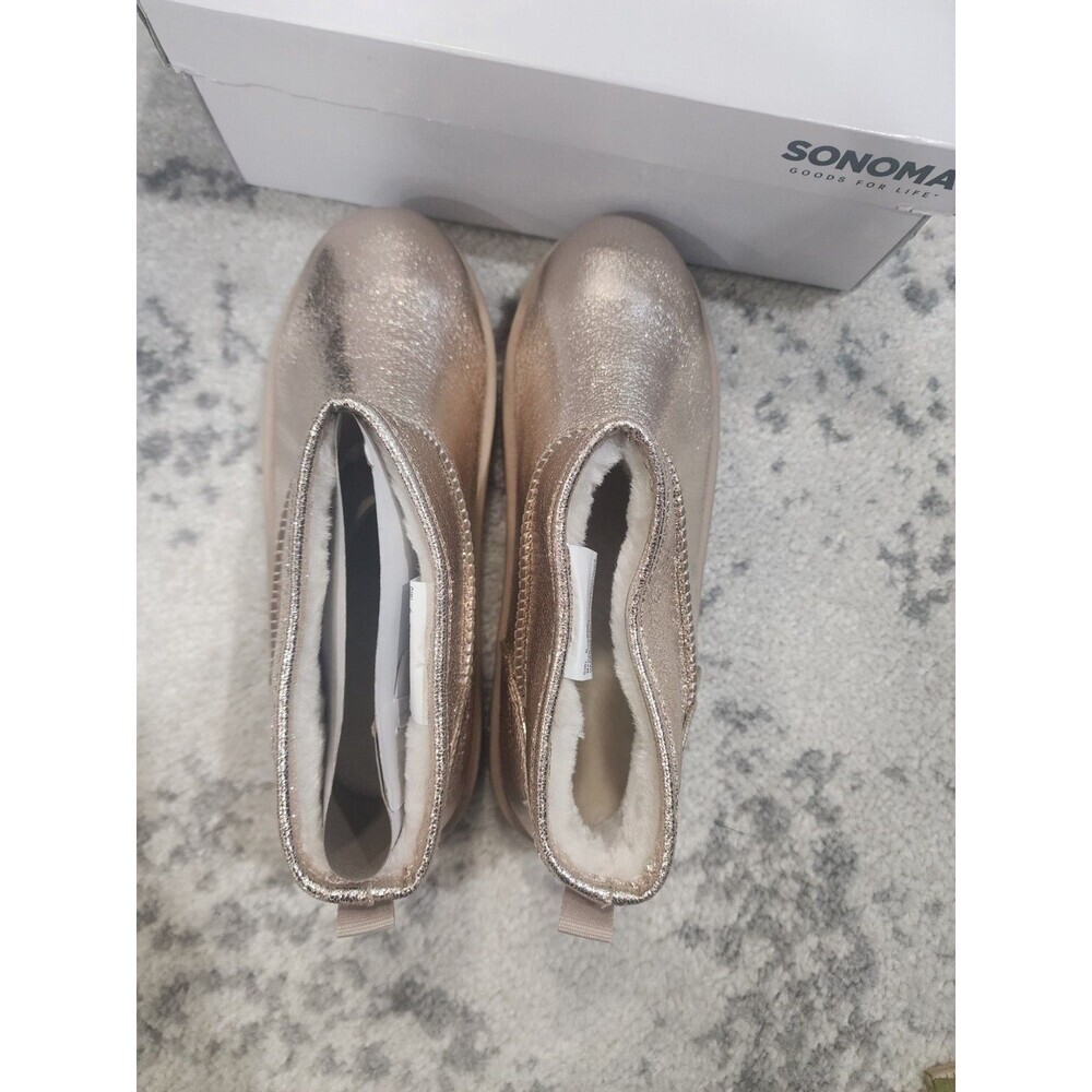 Sonoma Goods For Life Kazz Big Girls 6 Ankle Boots Gold Glitter Faux Fur Lining - Picture 6 of 8
